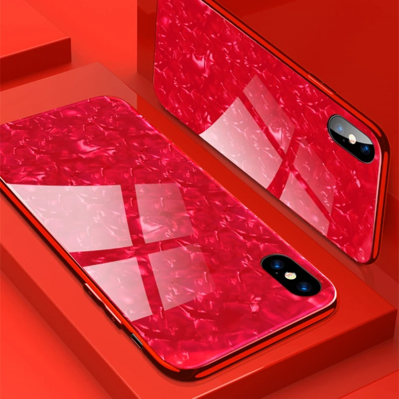 New Fashion Shell design Phone Case For iPhone X 7 8 6 6S Plus Cases Glass Hard Cover XS MAX XR Silicone Edge Funda Coque |