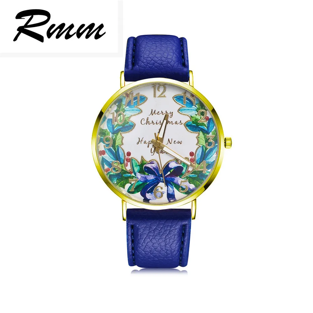 Новые женские часы с синим бантом аналоговые кожаные повседневные кварцевые