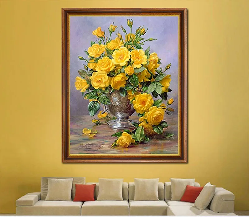 Стразы DIY пластиковые поделки картина алмазная романтическая желтая роза крест