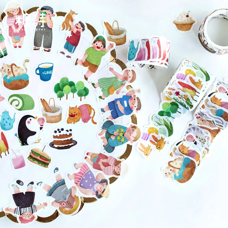 50-80 шт/рулон мультфильм коллаж любовь васи ленты DIY японская бумага декоративные