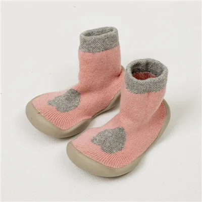 Pink love Носки для малышей нескользящие носки для маленьких девочек Детские носки с резиновой подошвой, теплые махровые толстые носки зима осень - Цвет: Pink love
