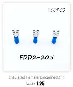Изолированный женский разъединитель FDD2-205 100 шт./упак. синий Лопата быстрый Электрический разъем обжимной терминал провода AWG Терминатор