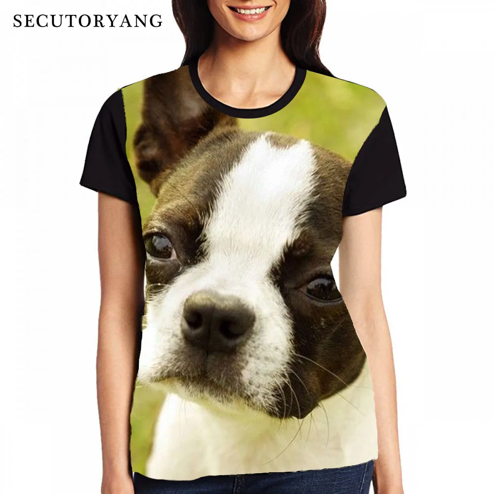 SECUTORYANG Бостон терьер Pattern Симпатичные Для женщин футболка летние женские Модные