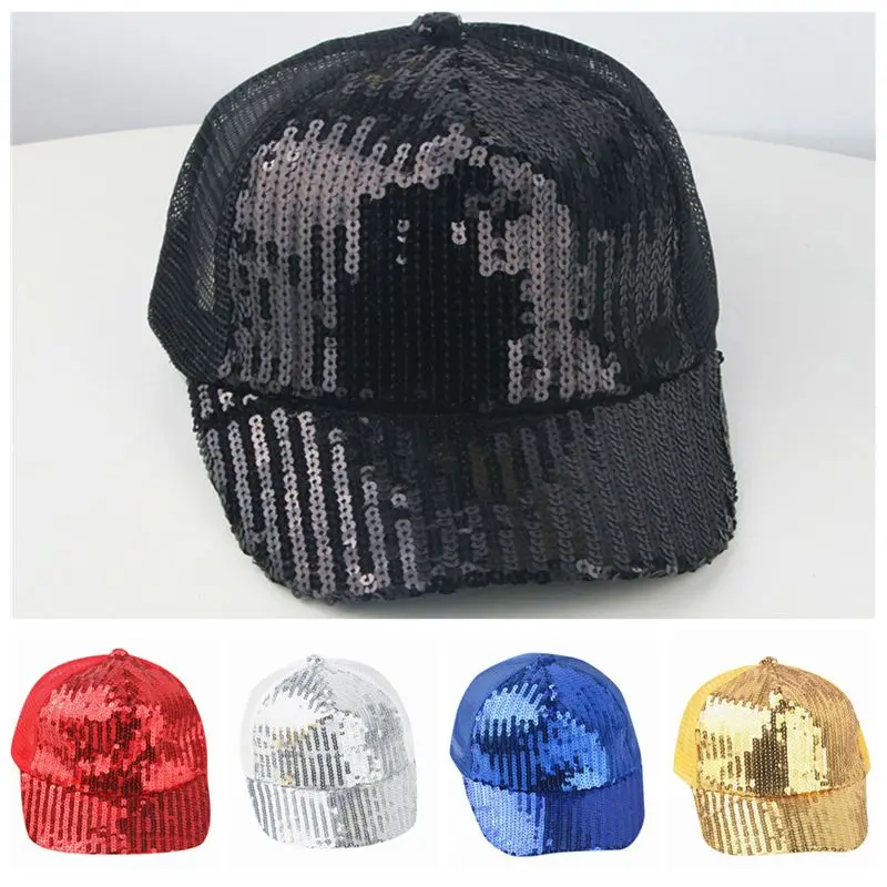 Модная летняя детская шапка с пайетками для мальчиков и девочек однотонная