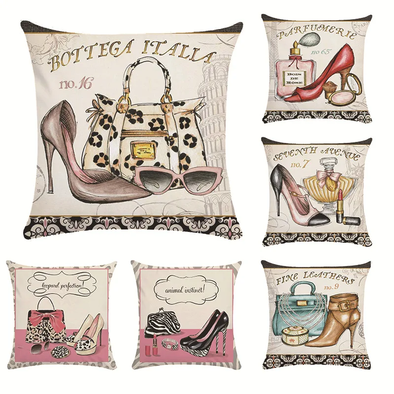 Модный Чехол на подушку с принтом обувь высоком каблуке духи сумка наволочка для
