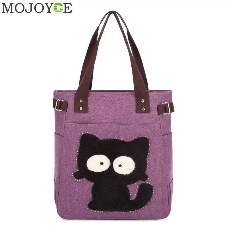 Purple Модная женская парусиновая сумка с милой аппликацией кота, дорожные сумки на плечо, повседневные женские сумки, женские сумки на плечо - Цвет: Purple