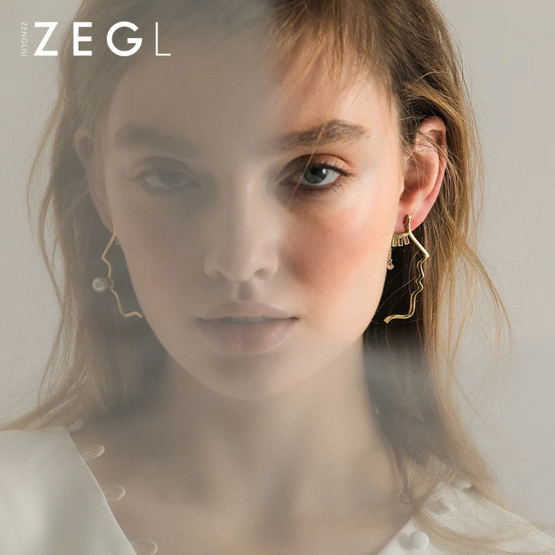 Женские Асимметричные сережки ZEGL Необычные в форме ушей|Серьги-подвески| |
