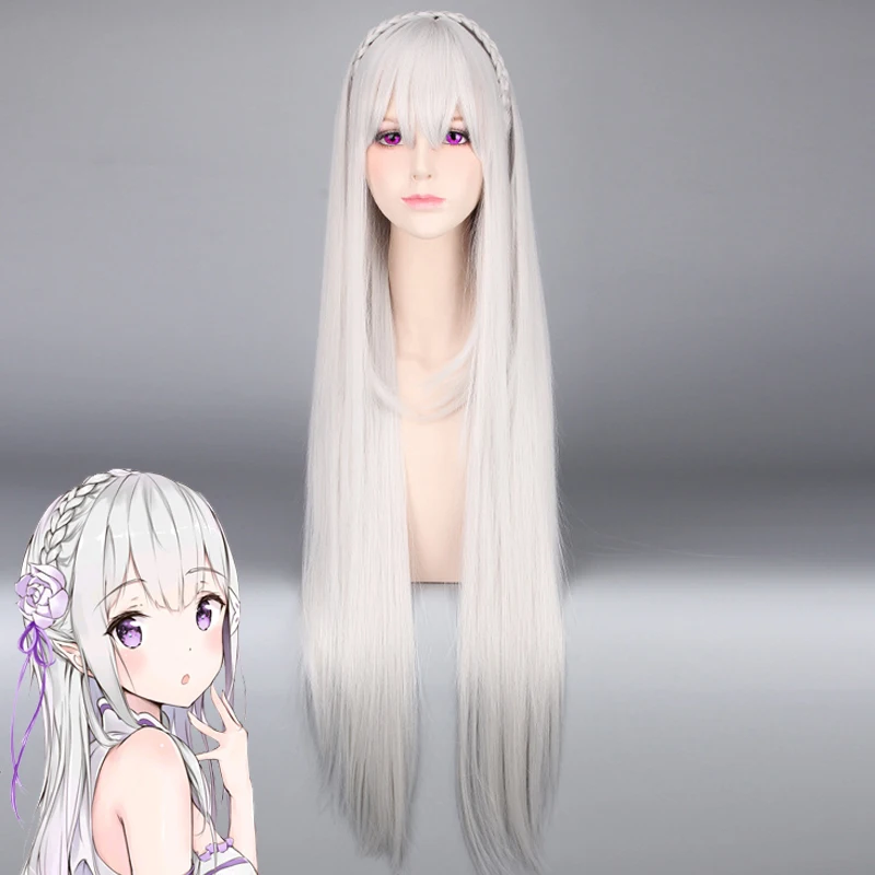 Парики для косплея Coshome Re:Zero Emilia Satella жизнь в другом мире от нуля 100 см седые