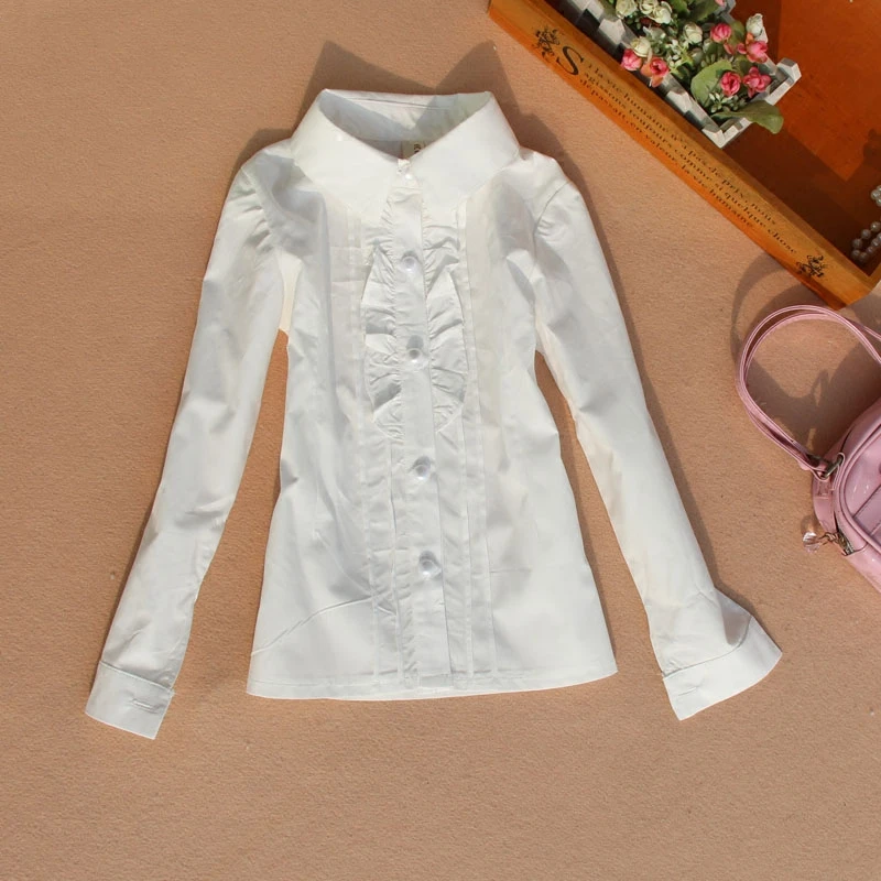Новинка 2019 осенняя блузка для девочек детская одежда белая хлопковая Детская