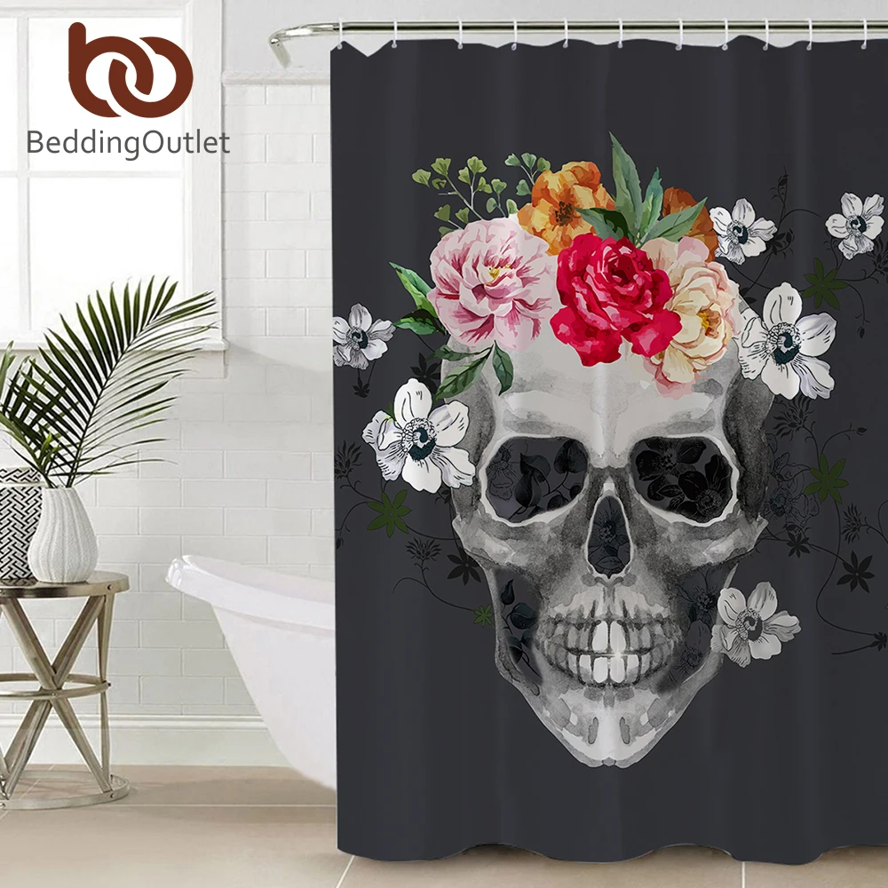 BeddingOutlet занавеска для душа с изображением сахарного ЧЕРЕПА черная белая