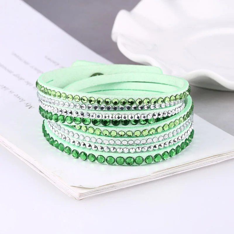 Light green Bracelet HOCOLE тренд кожаный браслет со стразами женский шарм кристалл обруч Многослойные браслеты для женщин Свадебные модные ювелирные изделия - Окраска металла: Light green Bracelet