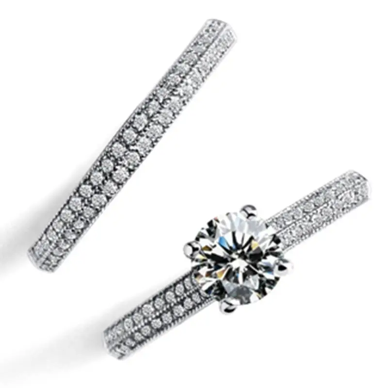 Пара новых модных серебряных блестящих свадебных колец Стразы с кристаллами для