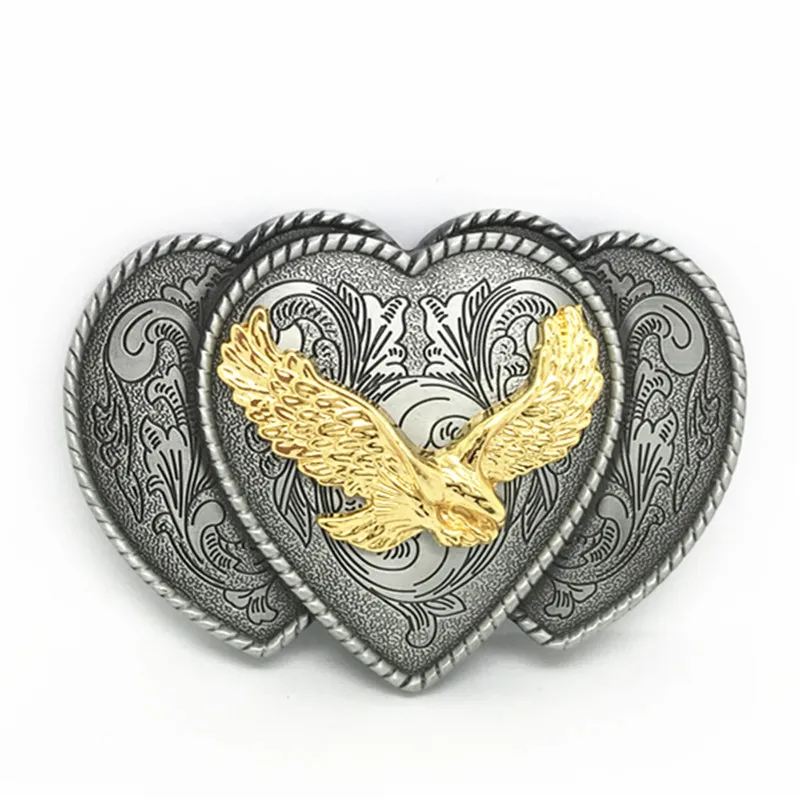 Western Cowboy Belt Buckle Metal Gold Flying Eagle Zinc Alloy Belt Buckle for Men Vintage Heart Buckle for Women