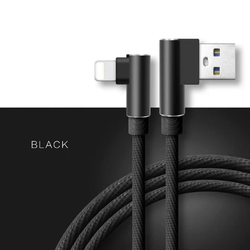 Suntaiho для iphone XS MAX USB кабель зарядное устройство для освещения кабель 90 градусов локоть USB зарядное устройство кабель синхронизации для iphone 6s X 7 8plus - Color: Black