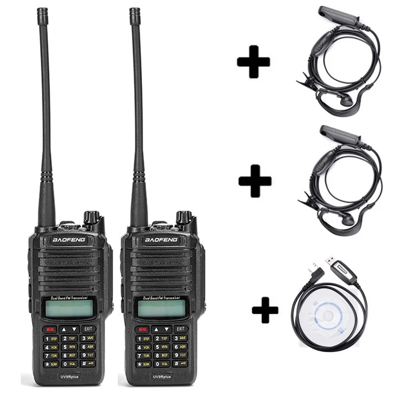 baofeng uv-9r uv 9r plus для комплект рация 2 шт 10 км 10 Вт cb водонепроницаемая автомобильная портативная рации ham радиостанция трансивер baufeng двухдиновая магнитола радиостанции boafeng двухдиапазонная uhf vhf - Цвет: Add 2headsets 1cable