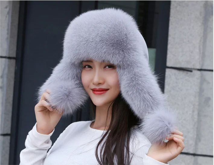 19 nuevo invierno ruso натуральный Лисий sombrero de piel caliente Venta caliente buena calidad piel de zorro bombardero sombreros g