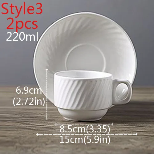 3-2PCS-220ml 3 стиля 2 шт из белого фарфора кофейные чашки блюдца послеобеденные керамические кофейные кружки чашки для чая с подносами посуда для напитков - Цвет: 3-2PCS-220ml