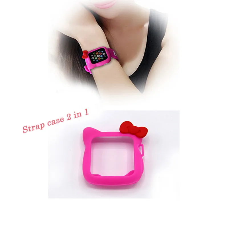 Милый мягкий силиконовый чехол для Apple Watch Hello kitty 2 в 1 для Apple Watch 3/2/1, мультяшный чехол для Iwatch 38/42 мм