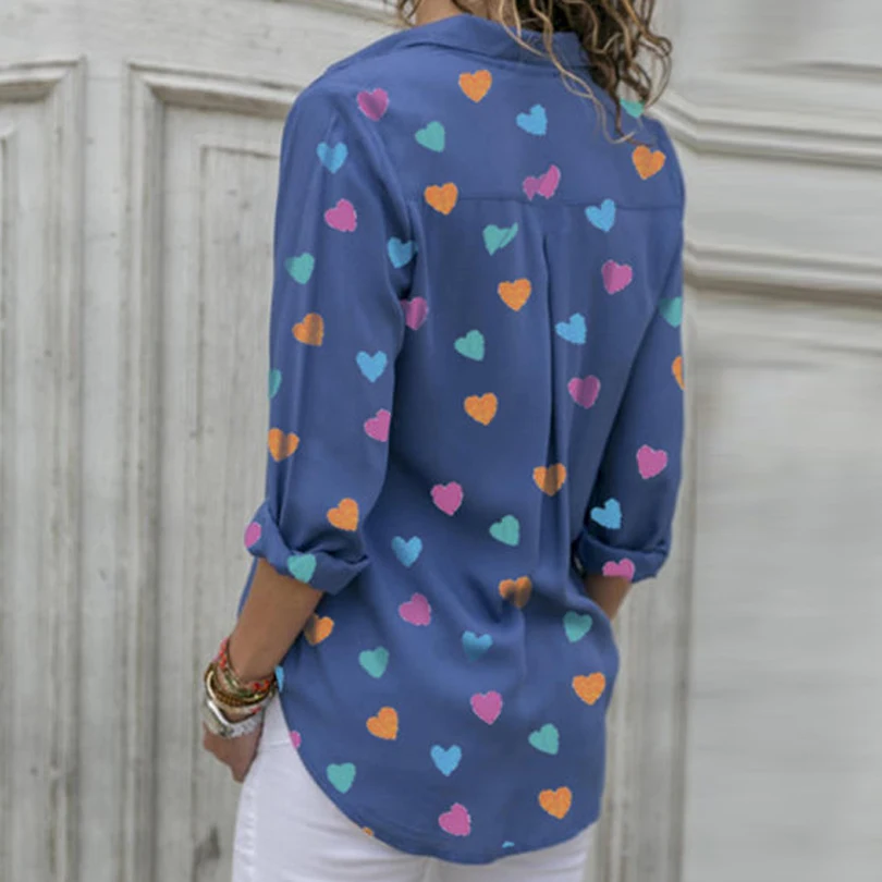 Женские топы Blusa новинка с принтом сердца v образный вырез женские рубашки весна
