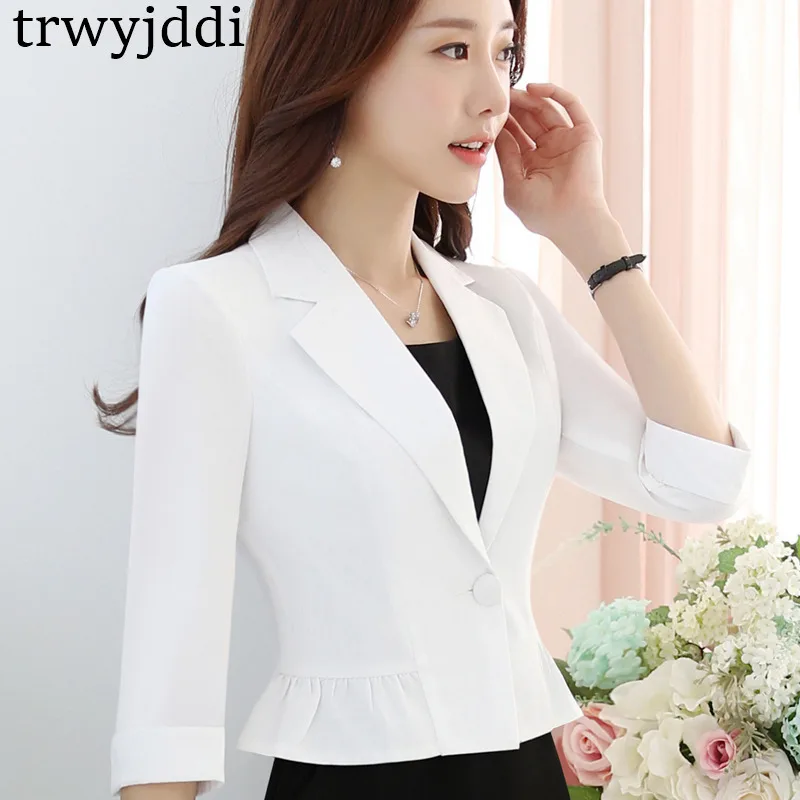 white blazer jacket Плюс размер оборчатый костюм куртка новая весна лето мода одна застежка Тонкий Профессиональный Женский блейзер короткая рабочая одежда hl467 - Цвет: white blazer jacket