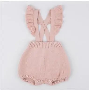 pink Милый уютный трикотажный комбинезон для мальчика/девочки, комбинезоны осень-зима, детские комбинезоны с оборками, комбинезон для маленьких девочек от 0 до 24 месяцев - Цвет: pink