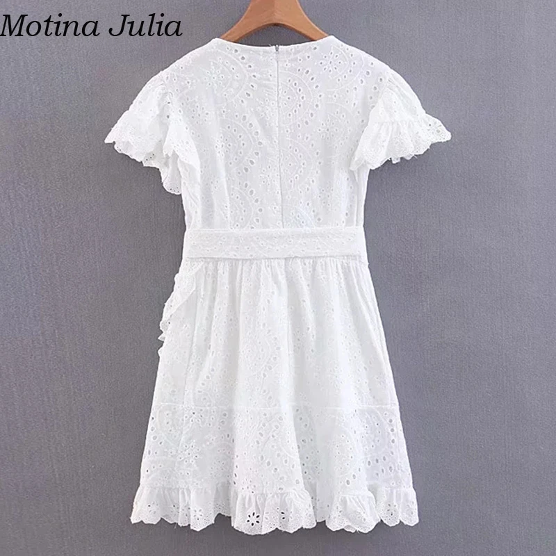 Motina Julia, сексуальное Белое платье с кружевной оборкой, летние элегантные вечерние короткие платья, женское повседневное пляжное платье с поясом, vestidos
