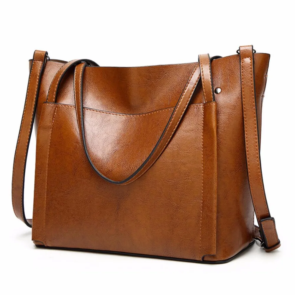 Роскошная женская сумка из вощеной кожи Повседневная большая спилка женские