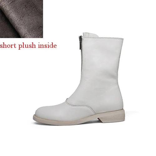 white short plush Ботинки из натуральной кожи; женские ботинки на молнии спереди; сезон осень-зима; женские Ботинки martin; цвет красный, черный, белый; XL04 muyisex - Цвет: white short plush