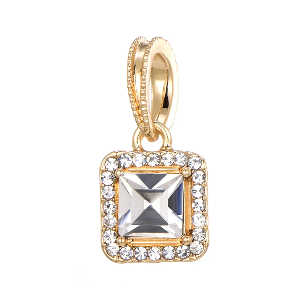 

HOMOD Free Shipping Gold Color Square White Rhinestone Pendant Charms Fits Brand Bracelet & Necklace Women Fashion Jewelry
