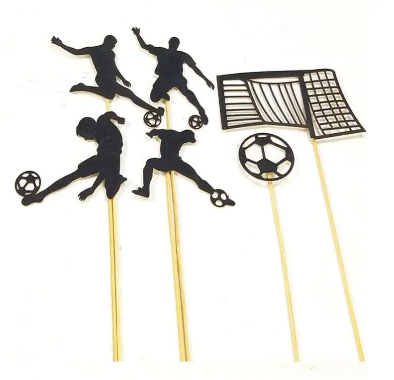 Cake Topper 5pcs 1 шт., футбольный тематический стол, для мальчиков, сувениры, детский душ, вечерние, футбольные темы, скатерть для дня рождения, пластиковые украшения для детей - Цвет: Cake Topper 5pcs