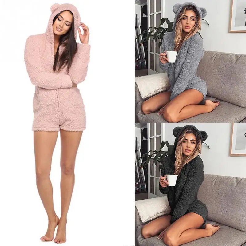 Женский осенне зимний флисовый комплект одежды для сна с милыми кошачьими ушками
