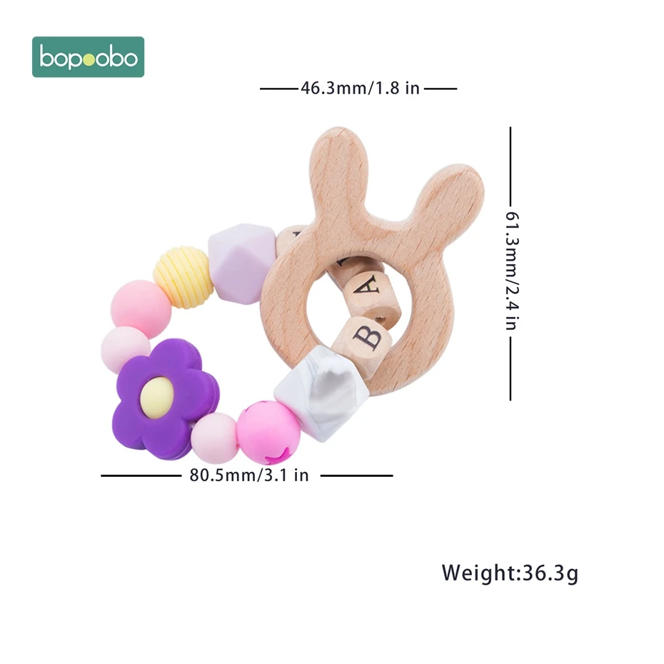 Bopoobo 1 шт. Beech Animal браслет для прорезывающихся зубов персонализированные Индивидуальные Детские имя силиконовые в форме цветка деревянные погремушки милые игрушки "Кролик" кольцо