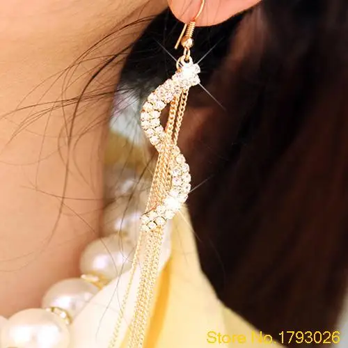 Женские модные длинные кисточки Стразы крючок Висячие S-образные Линейные серьги