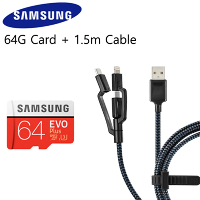 64GCable SAMSUNG Micro sd карта 32 Гб 64 Гб 128 Гб класс 10 U3 U1 Micro SD карты 32 Гб 64 Гб 128 Гб карта памяти 32 Гб 64 Гб 128 TF флэш-карта sd - Емкость: 64GCable