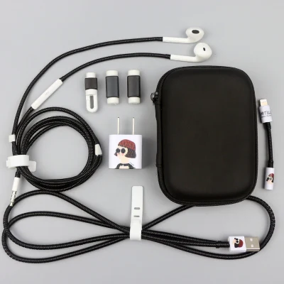 Обновленная версия USB защитный кабель Стикеры для намотки кабельный провод Органайзер тпу спиральный шнур протектор для iphone 7 plus 8 X