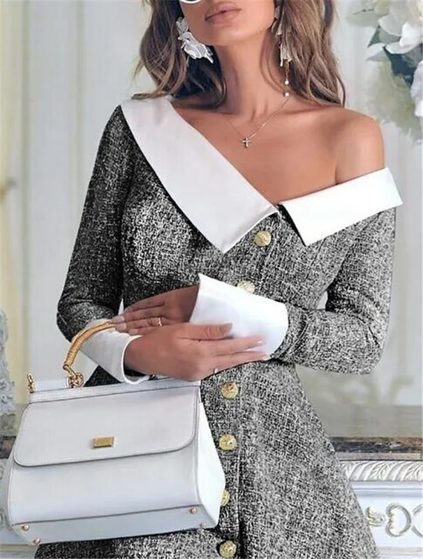 Стиль женские шить платье дамы рукавом Bodycon вечерние клубная одежда Повседневные платья Сплошной v-образным вырезом кнопка Короткие Мини-платья