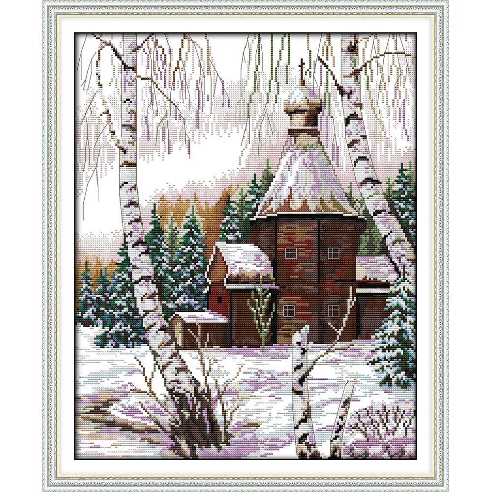 

Everlasting Love Winter Scenery Chinese Cross Stitch Kits Ecological Cotton Fabric 11 CT DIY Christmas Decorations For Home Gift