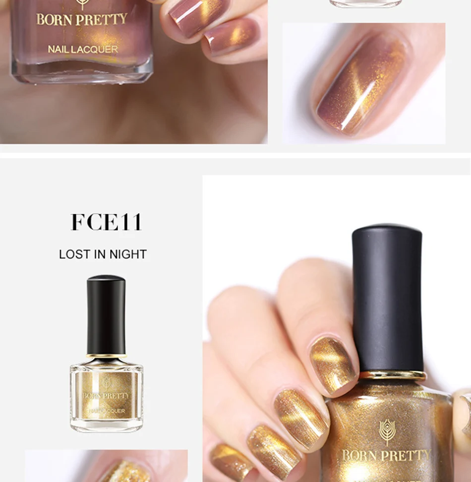 BORN PRETTY 6 мл Лак для ногтей Foggy Cat Eye Золотой Серебряный Блестящий цветной маникюрный лак для дизайна ногтей
