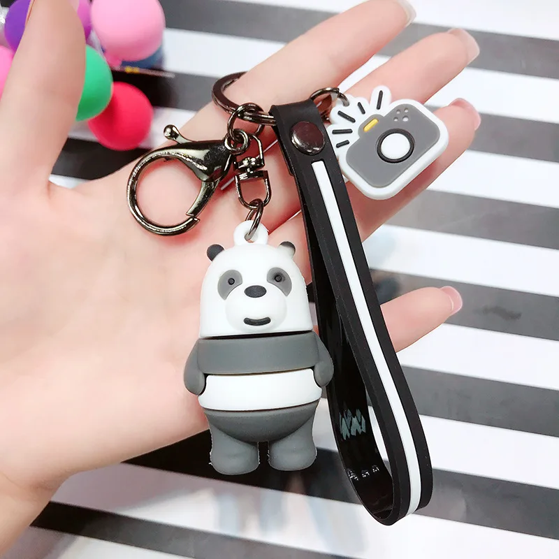 Серый Мультфильм аниме Мы Голые Медведи милые три медведя куклы брелоки женская сумка для автомобиля ремень с подвеской брелки для ключей Porte Cle - Цвет: Серый