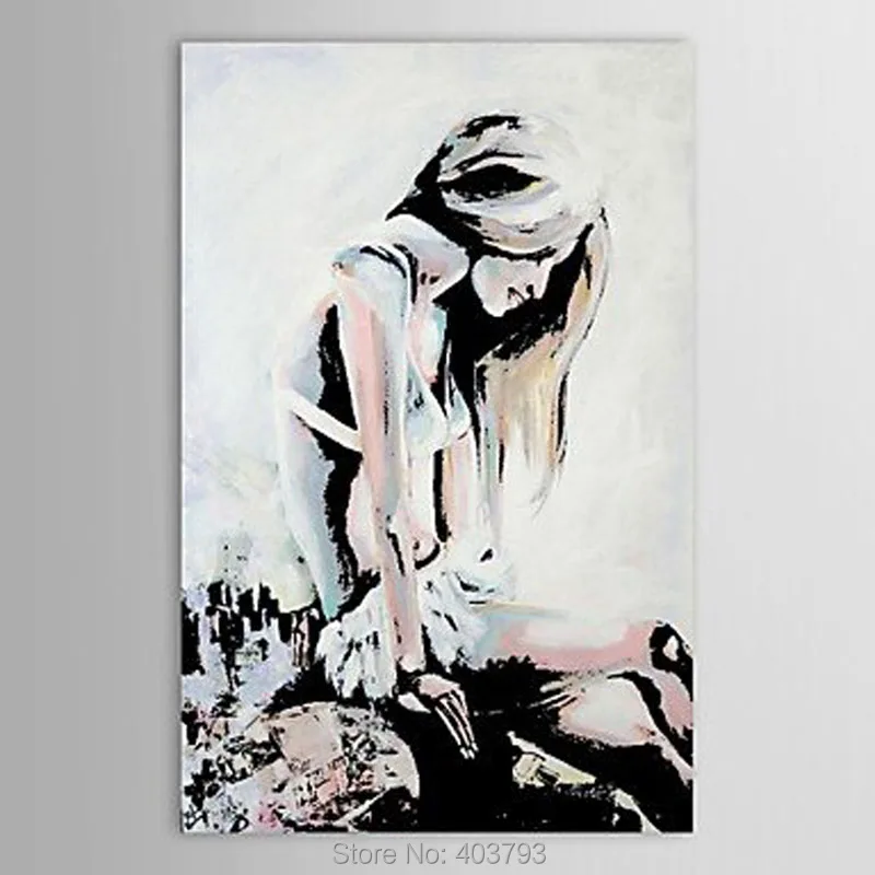 Ручная роспись Современная картина маслом Люди Голая девушка с длинными
