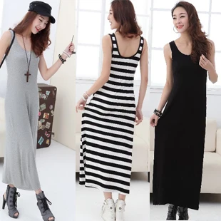 Длинное платье в полоску модное летнее из модала S1 2019 | Женская одежда
