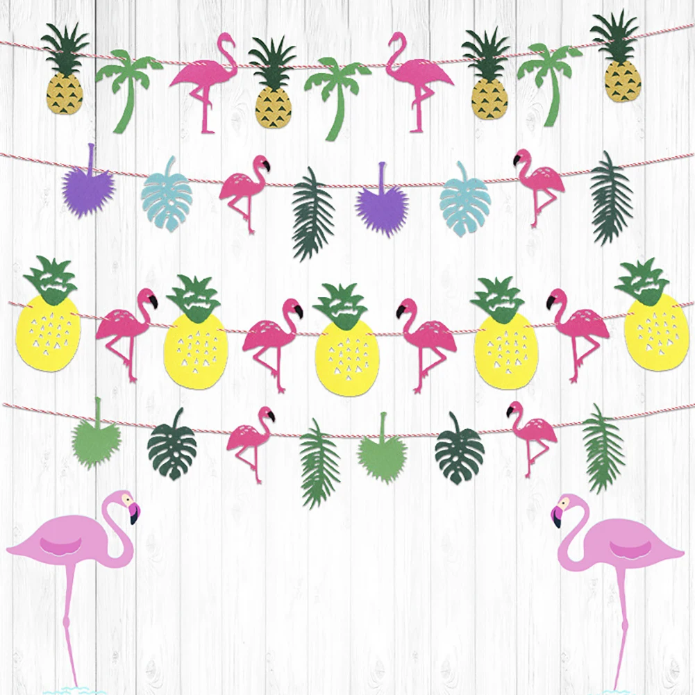 Гирлянда к дню рождения Astarye фламинго и ананасы тропические листья баннер