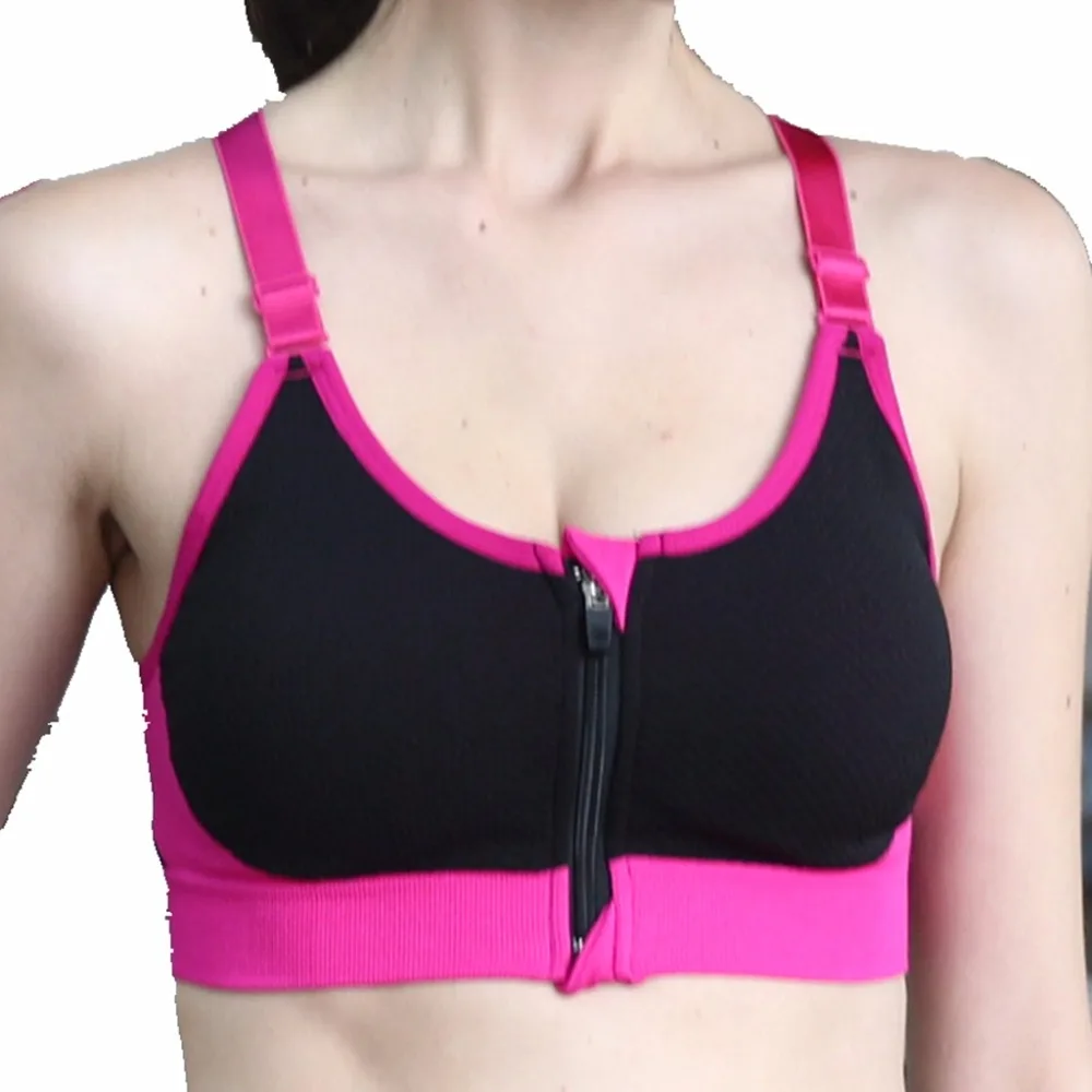 Women Fitness Yoga Sports Bra For Running Gym Padded Wirefree Shakeproof Underwear Push Up Seamless Front Zipper Top | Спорт и