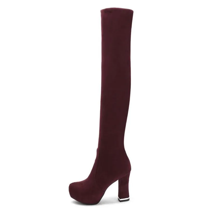 

Europe and America Over the knee Boots Super heel Coarse heel Round head Chivalry boots Suede Elastic force Women Boots tide