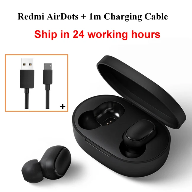 Add Charger Cable Оригинальные беспроводные наушники Xiaomi Redmi AirDots, Bluetooth 5,0, DSP, активная гарнитура с шумоподавлением TWSEJ04LS 4,1g - Цвет: Add Charger Cable