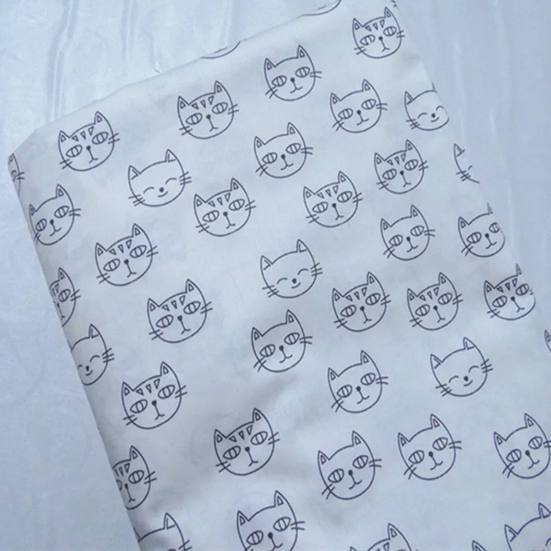 

100x160cm Classic Cartoon Grey & White Cat Printed 100% Cotton Fabric DIY Sewing Bedding Quilting Clothing