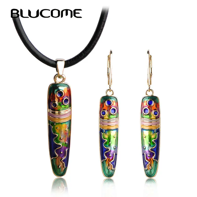 Женский комплект из колье и серёг Blucome разноцветный в форме ручки с веревкой