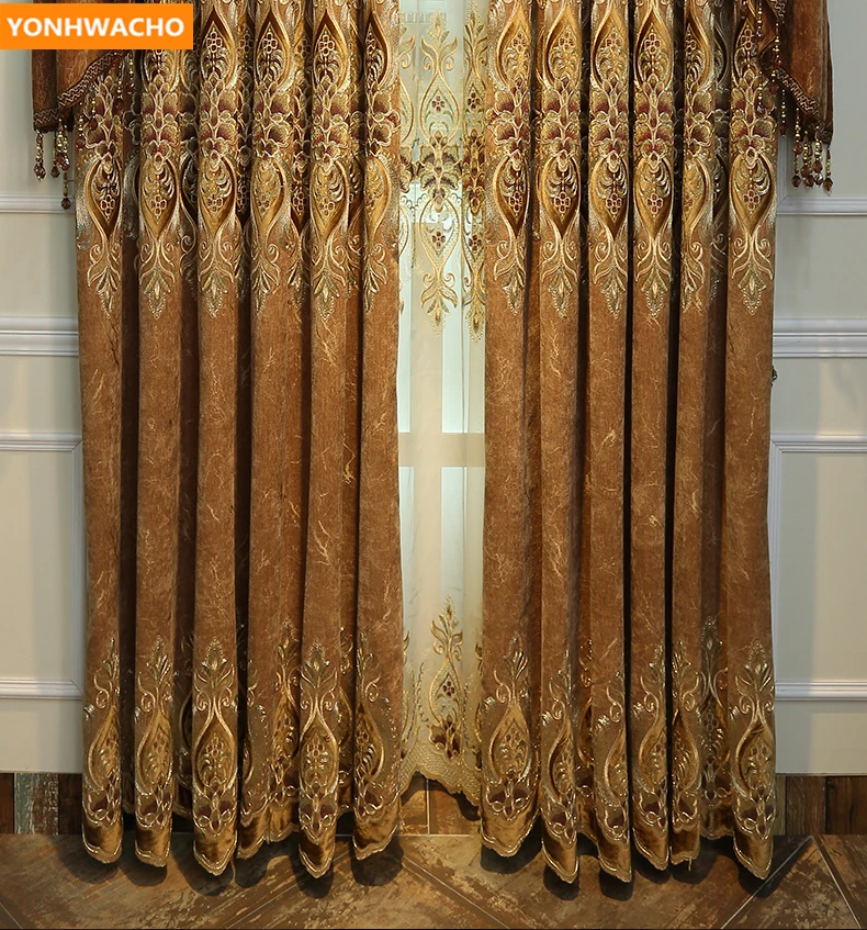 Пользовательские шторы высокого качества Европейский гостиная вышитые синели