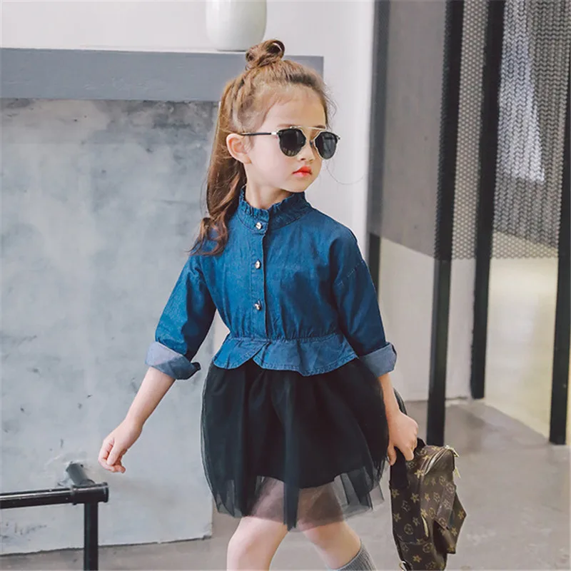 GEMTOT 2017 spring 0-3 year old girl exploding money one button pure color cowboy mesh dress factory direct sale k1 | Детская одежда и