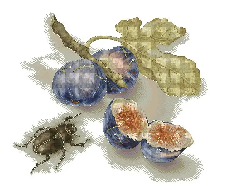 

Золотая коллекция, Набор для вышивки крестом, фиг и длинногорный жук, фрукты и насекомое